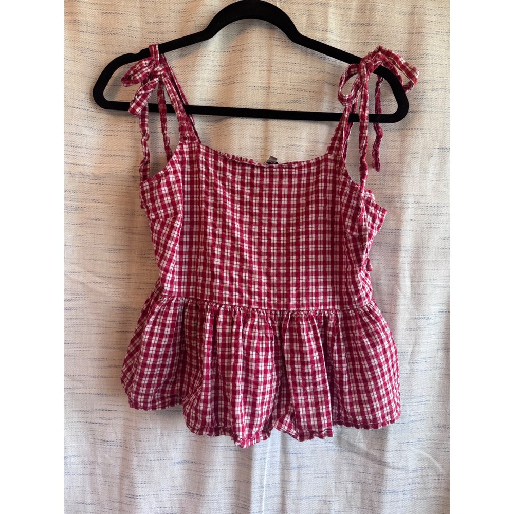 Madewell Red White Gingham Peplum Tie Strap Cami Top Small